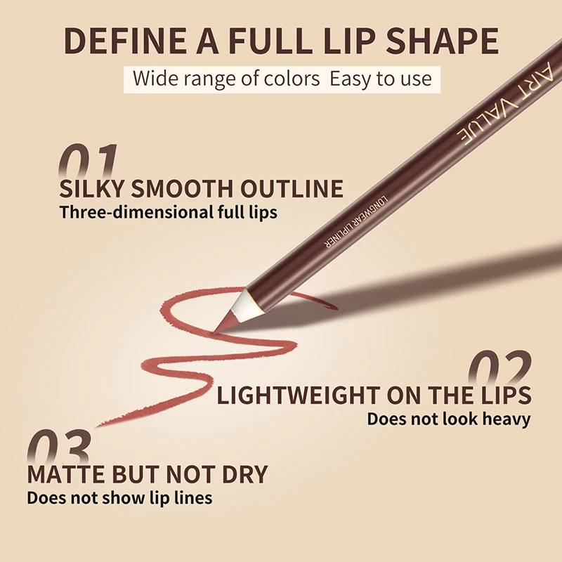 Matte Lip Liner Pencil, Waterproof Long Lasting Lip Contour, Smooth Easy Application Natural Lip Makeup,Precise Defining Lip Pen