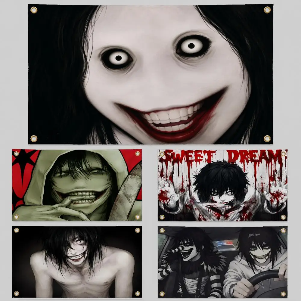 Character Jeff The Killer Creepypasta Flags Wall Hanging Background Flag Wall Decor Banners for Outdoor Bedroom Dorm Room Decor