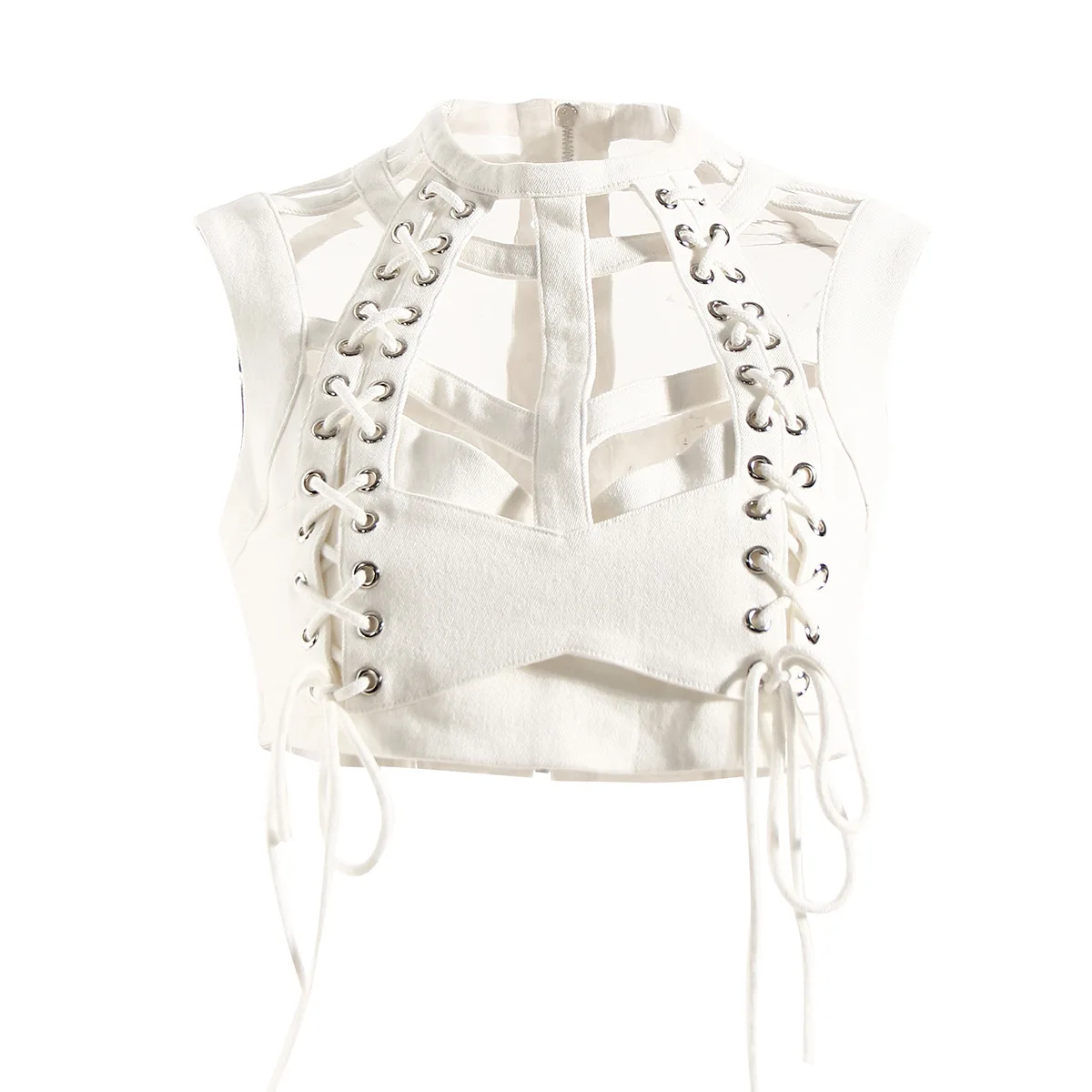 White hollow lace-up keel sling tube top