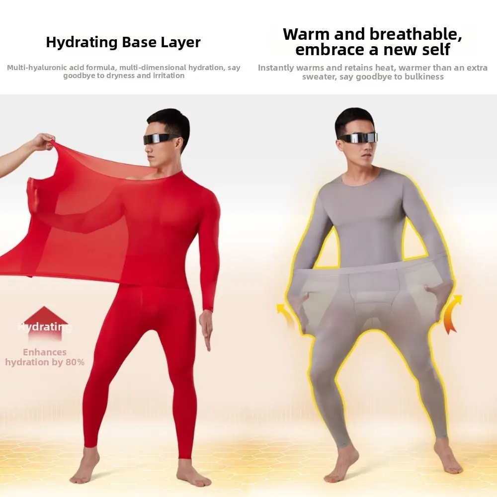 Tops and Pants Men Thermal Clothes Ultra-thin Invisible Feel Heating Thermal Underwear Lingerie Large Size Warmth Long Pants