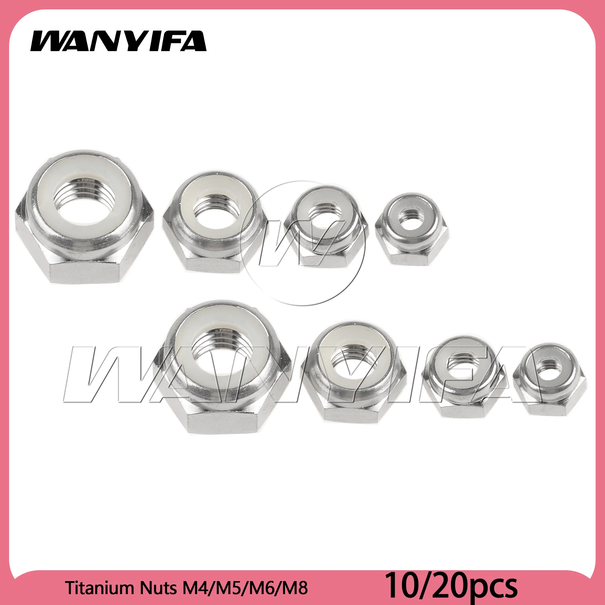 

Wanyifa 10pcs Titanium Nuts M4/M5/ M6/M8 External Hex Insert Nylon Lock Ti Alloy GR5 Nuts for Bike Motorcycle Car