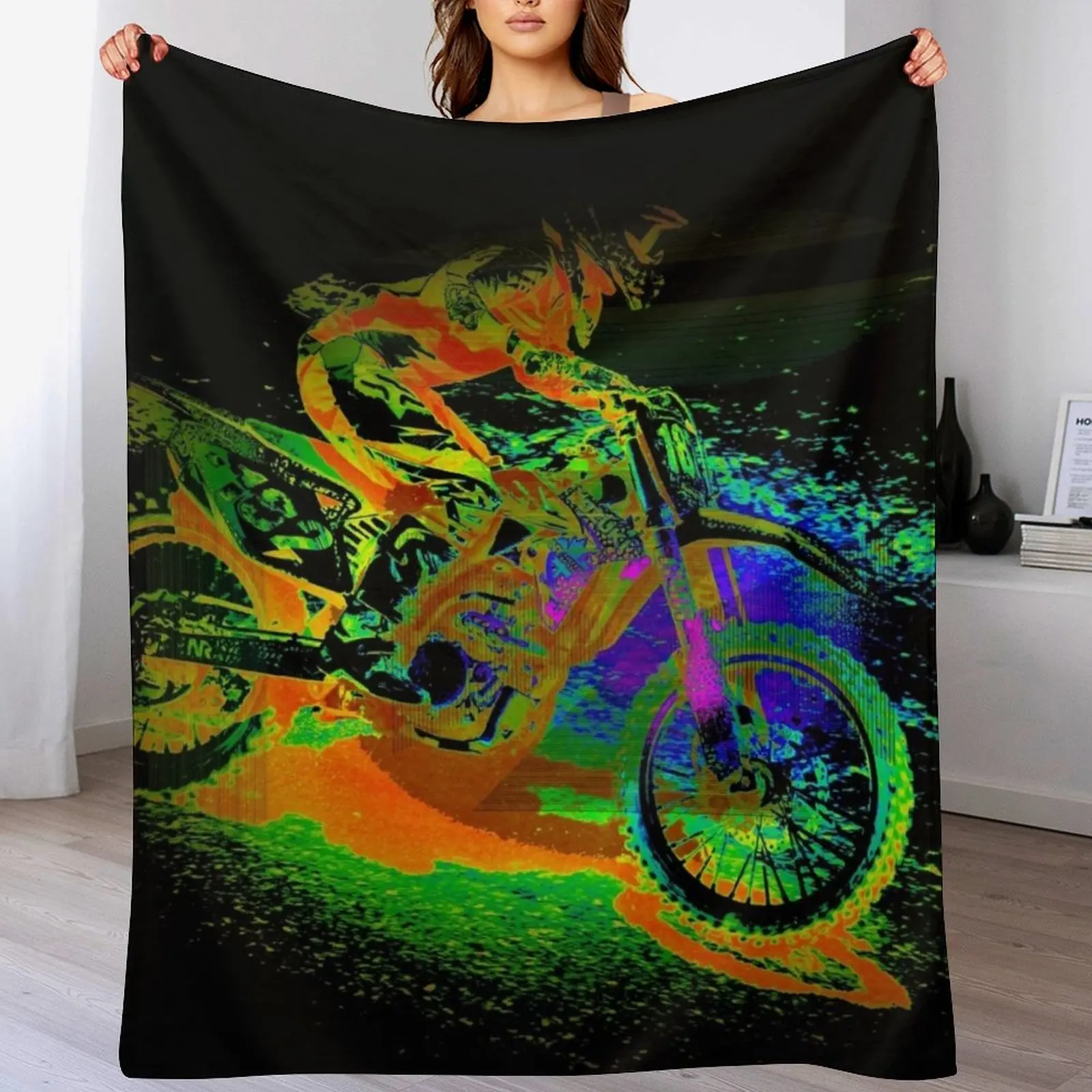 Race to the Finish! - Motocross Racer Throw Blanket for sofa Retros Blankets