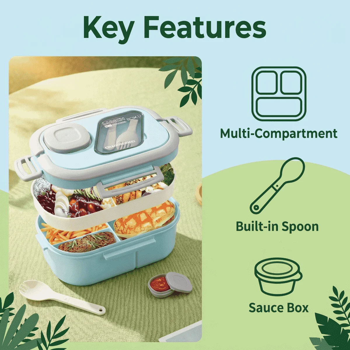 Secure Closure Lunch Box With Spoon Compartment Perfect Alignment Design For Convenient Carrying
