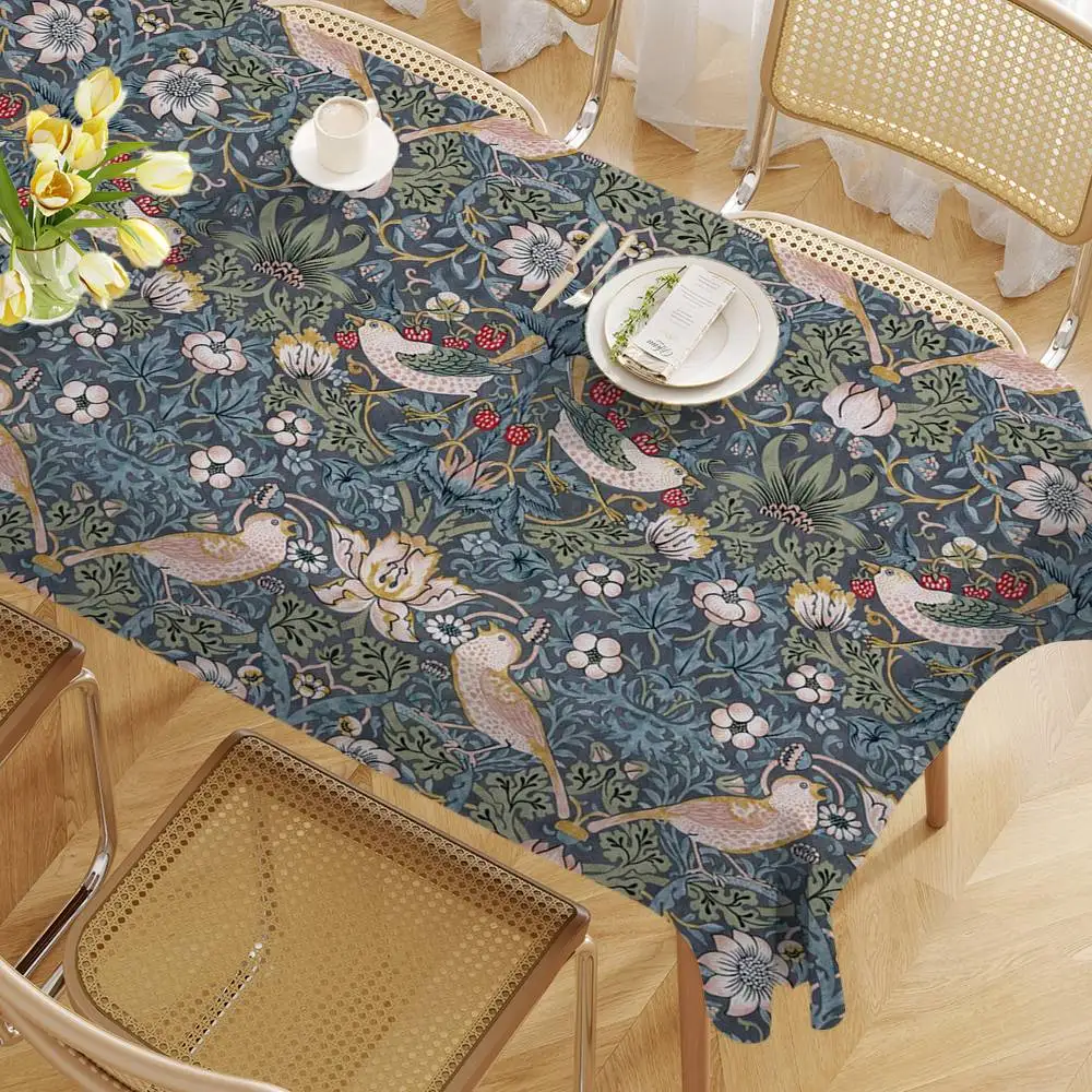 William Morris Strawberry Thief Design Tablecloth Tea Coffee Table Cloth Waterproof Cloth Wall Stove Rack Banquet Home Decor
