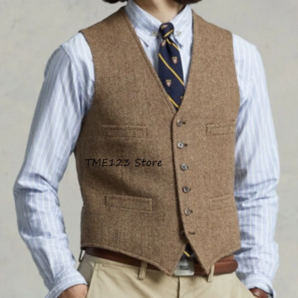 

Мужской жилет из ткани «ёлочка» для делового стиля и повседневной носки, однобортный, с V-образным вырезом, элегантный, классический костюмный жилет