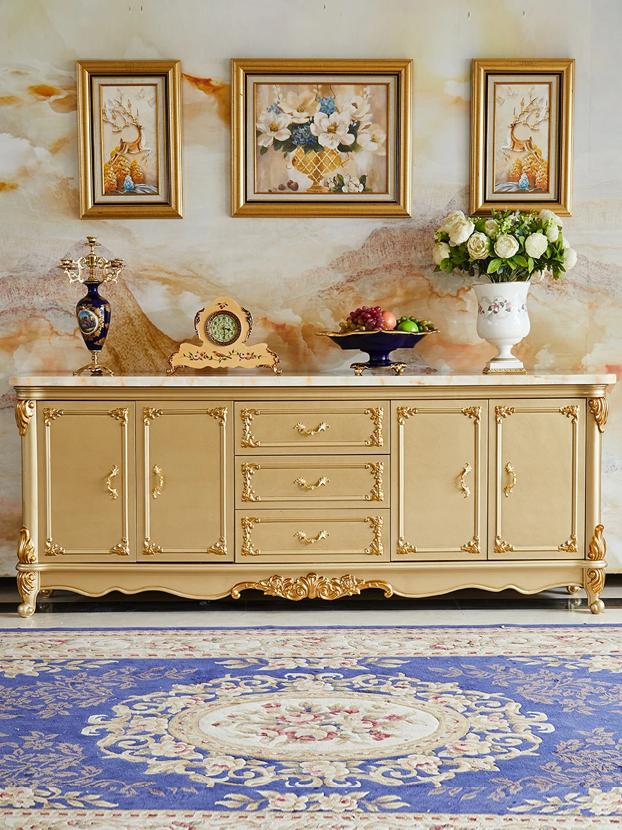 

Marble European style sideboard, champagne, gold wall partition, storage cabinet, solid wood furniture