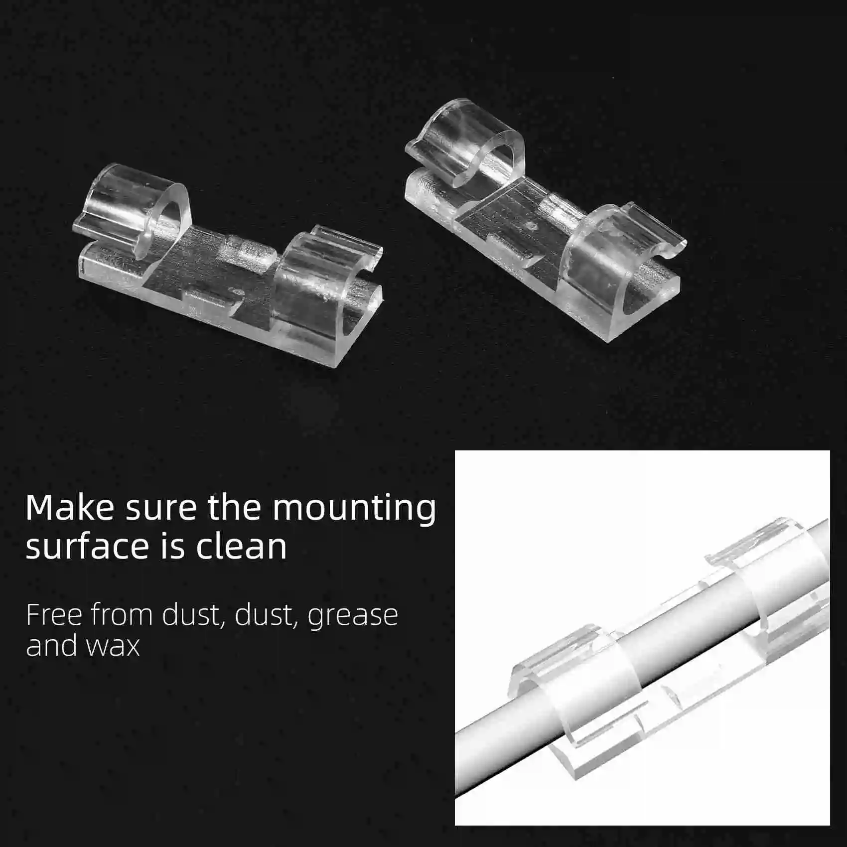 100PCS Cable Clips Wire Holder with Strong Self Adhesive Pads Plastic Cord Management Organiser Transparent