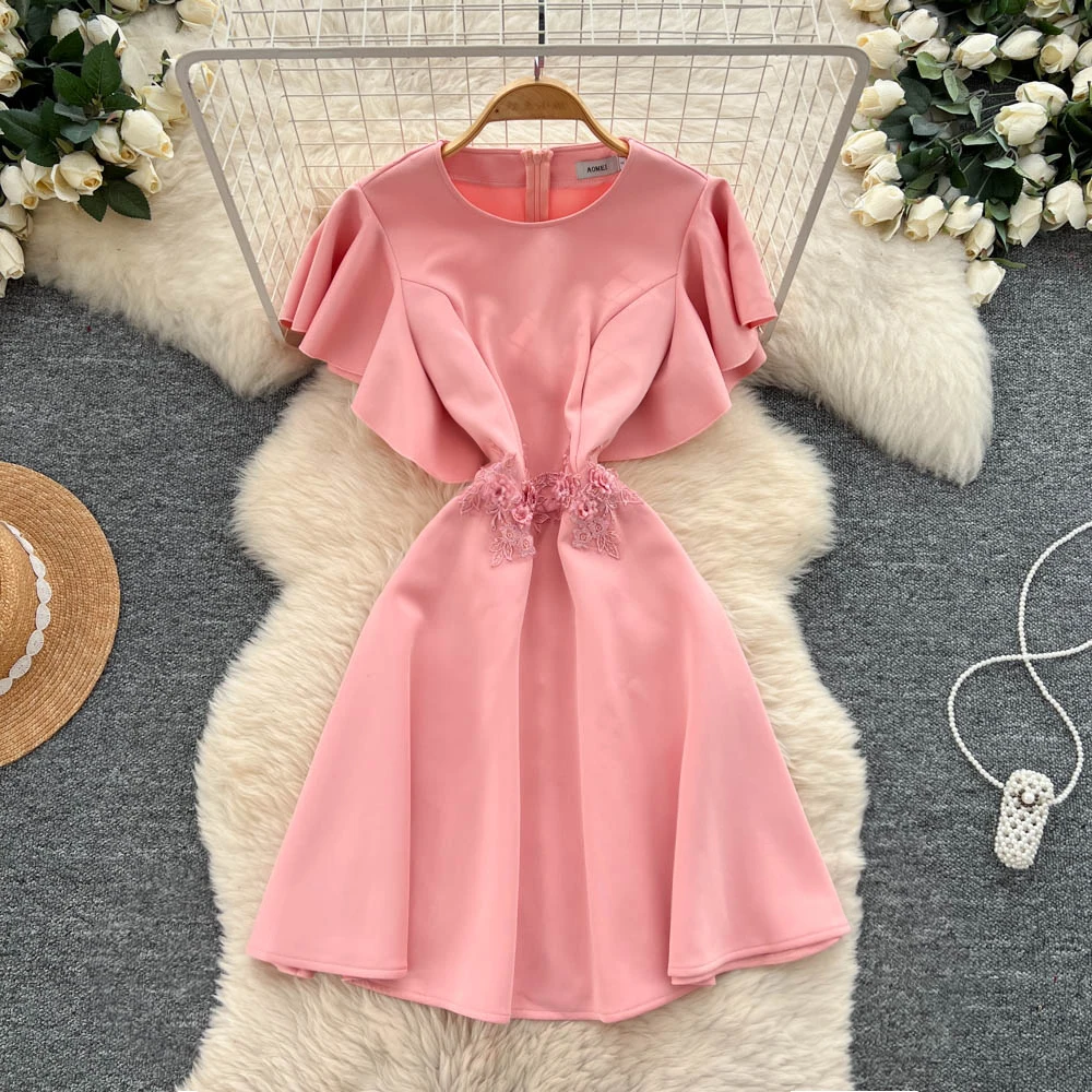 Robe rétro élégante en velours ajouré, col en v, slim, décontractée, taille haute, robes de cérémonie pour femmes