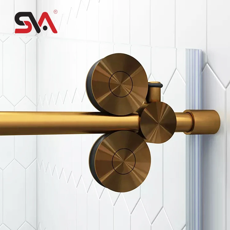 SVA-0029B Double Rollers Round Pipe Stainless Steel Fitting Four Wheels Bathroom Shower Frameless Sliding Glass Door Hardware