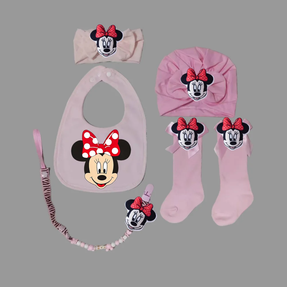 

5-piece set Newborn baby headband + bib + hat + pacifier chain + socks set baby gift set gift set High-quality cotton baby