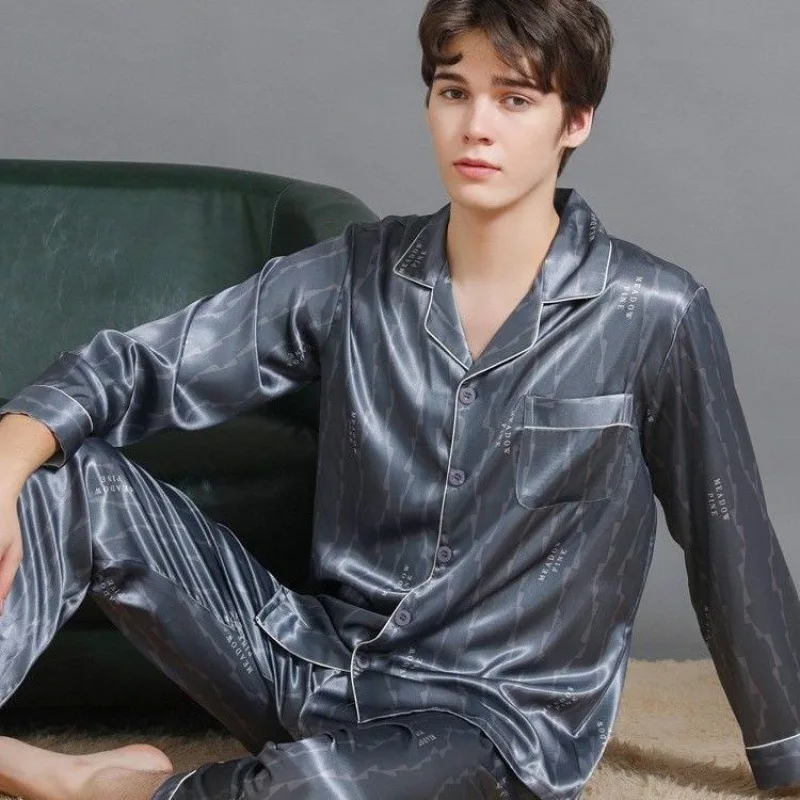Men's Summer Silk Pajamas Set Large Size Long Sleeve Mulberry Silk Loungewear with Gift Box Perfect for Dads XXXL Size Soft