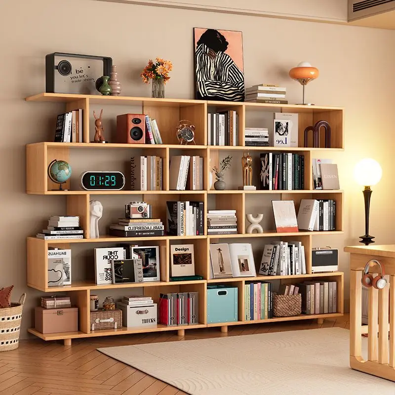 ML Solid wood bookshelf floor-to-ceiling storage creative bookcase storage wall display rack