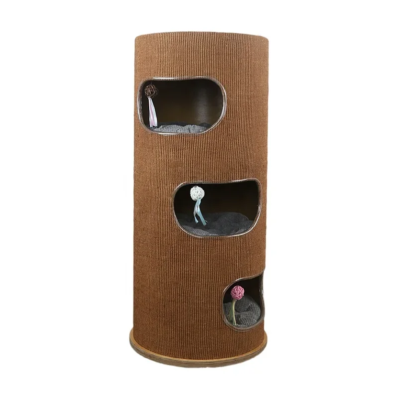 

Sisal solid wood cat climbing frame cat nest Cat claw tree can disassemble and wash four layers of pet nest natural material