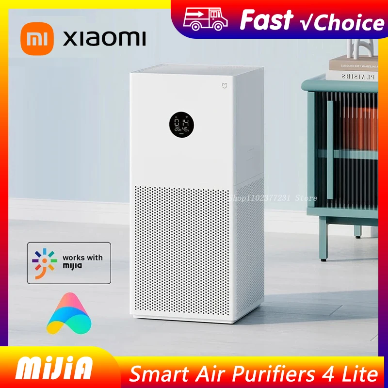 새로운 샤오미 미지아 스마트 공기청정기 4 Lite LED 디스플레이 정화 알데히드 제거 가정용 공기 이온화기 35.8dB(A) 저소음 MI 앱