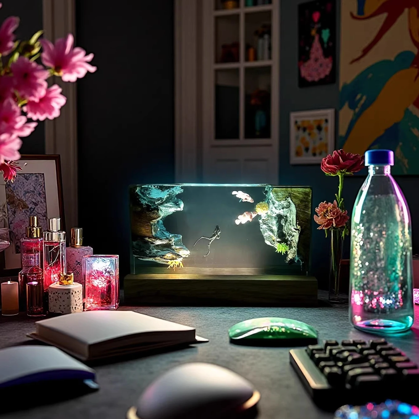 NEW Transparent Resin Luminous Sculpture Marine Diving Home Atmosphere Decorative Item Craftwork Gift