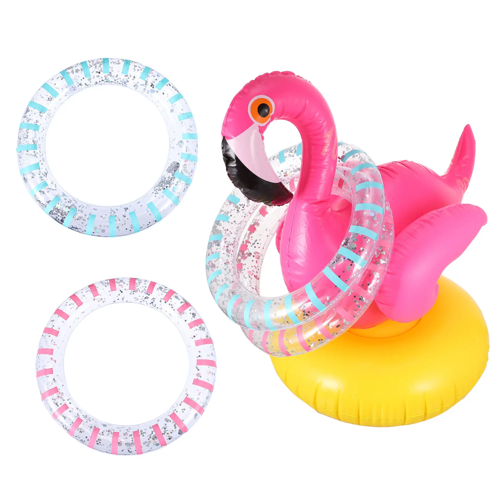 1Set Flamingo Inflatable Ring Throwing Game Safe Light PVC Material for Pool Parties Family Bonding Fun
