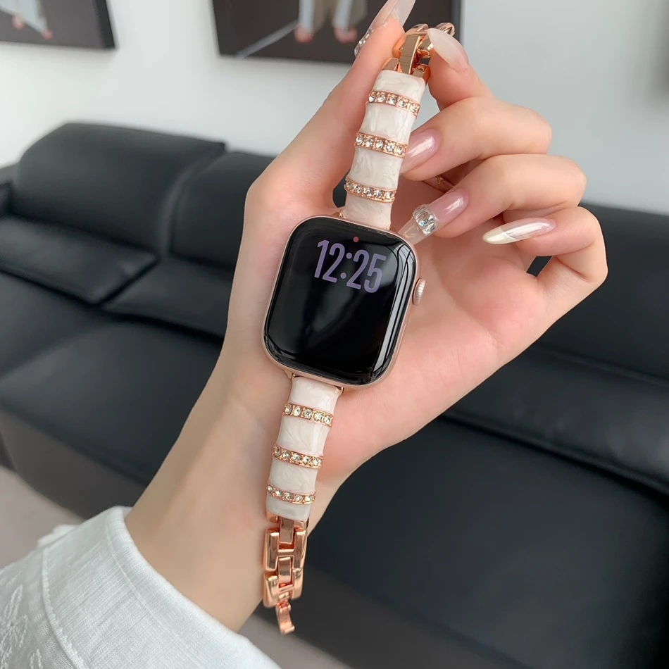 Color Epoxy Diamond Bracelet Strap For Apple Watch Series S11/10/9/8/7/6/5/SE/Ultra Metal Band iWatch 49/46/45/44/42/41/40/38mm