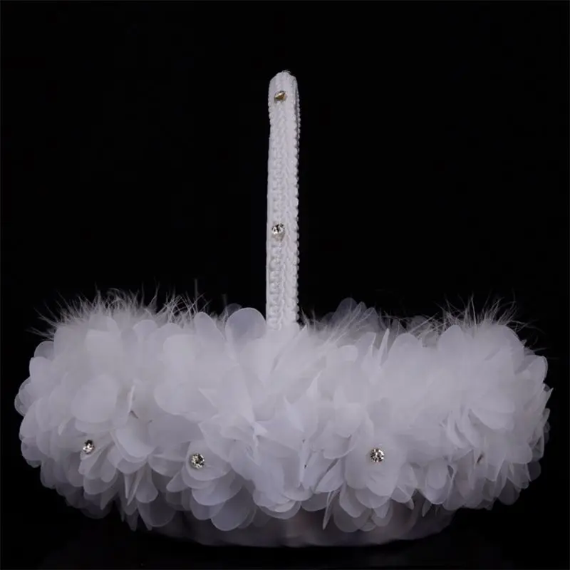 Elegant Wedding Flower Girl Basket Lace Crystal Handle Flower Basket