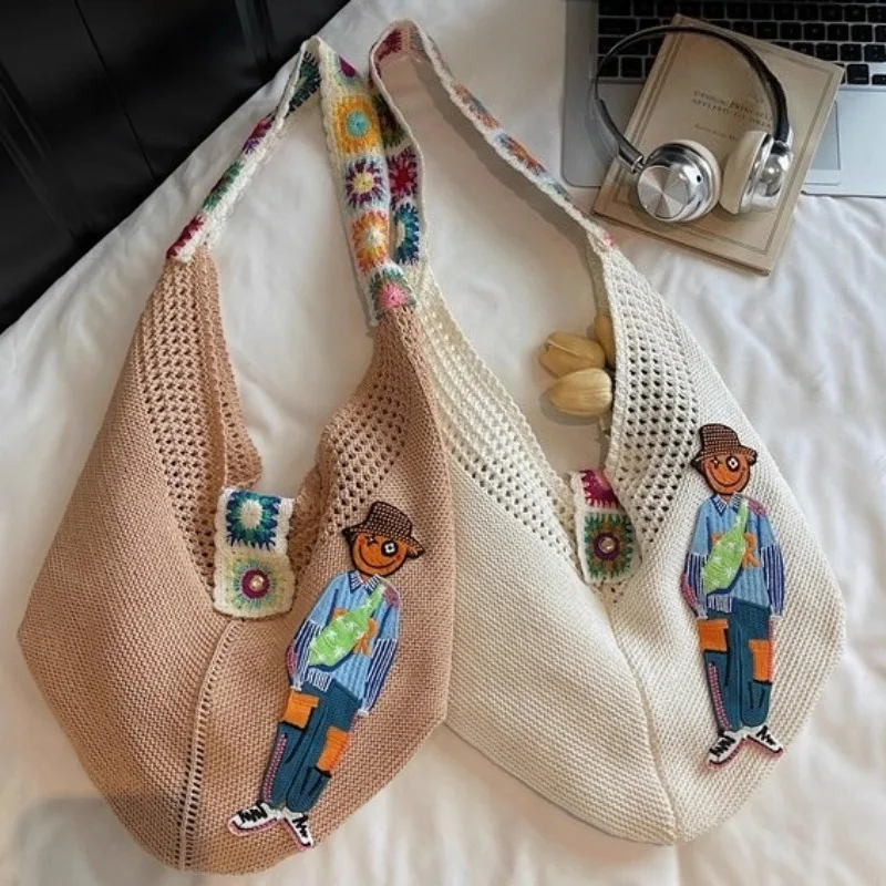 

Cartoon Woven Shoulder Bag Travel Beach Sac Femme Practical Bags for Woman Daily Bolso Fashionable Casual Bolsos De Mujer