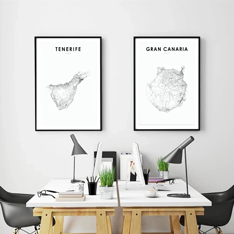 Spain Map Art Poster Gran Canaria & Tenerife Map Print Modern Canvas Painting Wall Pictures Nursery Office Room Home Decorati