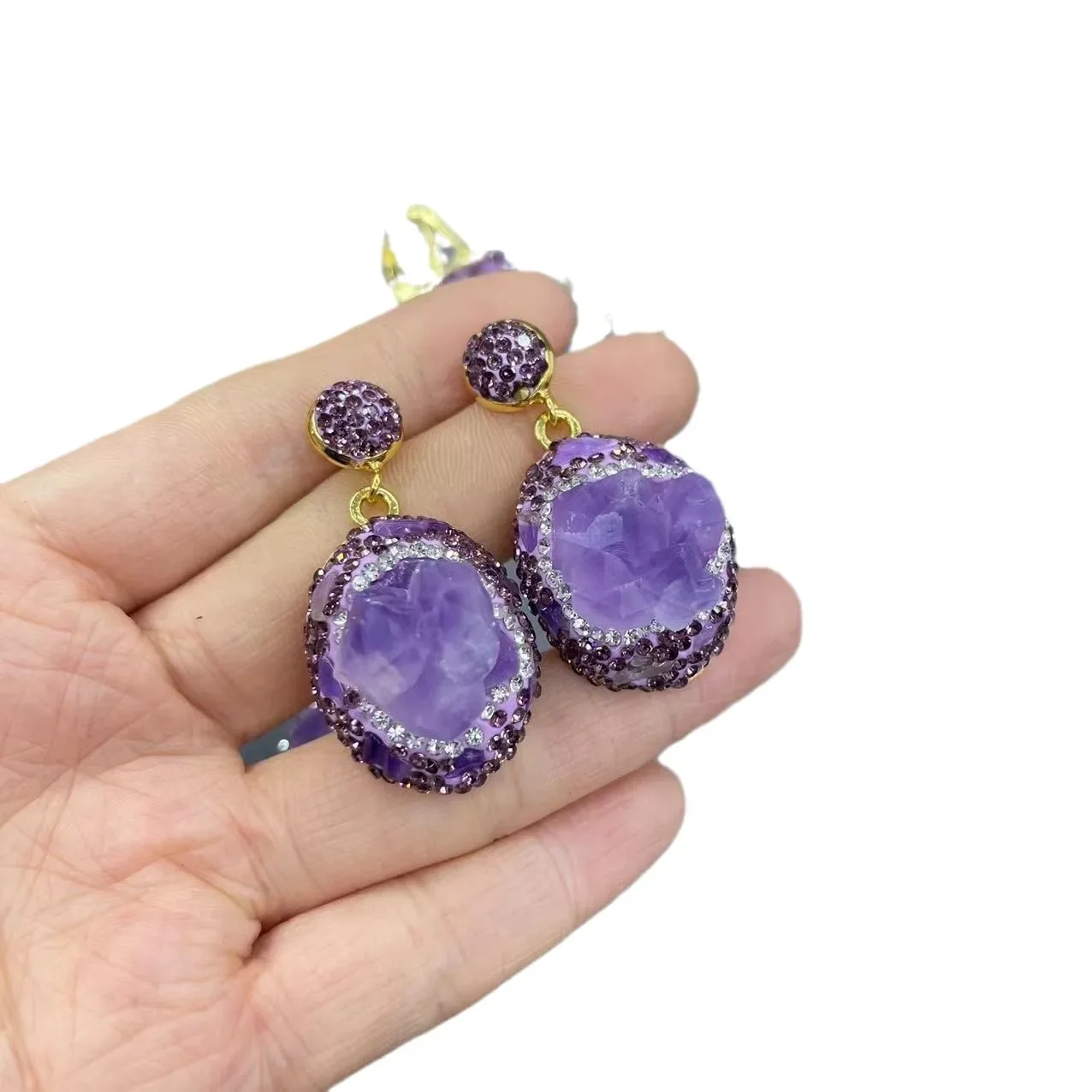 Natural Brazilian amethyst rough stone jewelry set clay inlaid jewelry medieval original design niche hot-selling models