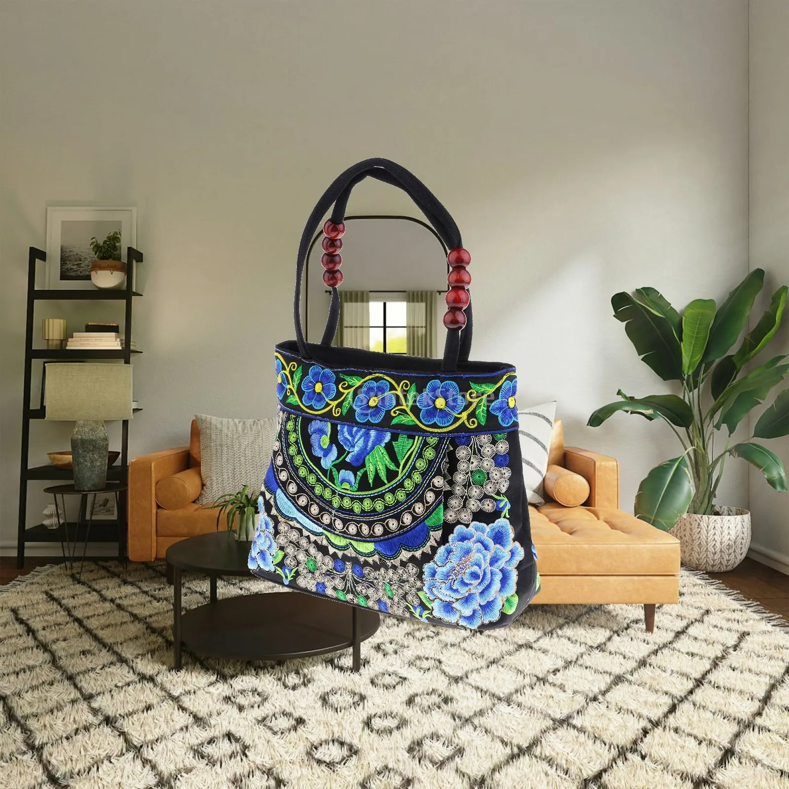 Boho Embroidery Canvas Flower Handbag Women’s Vintage Shoulder Bag for Fashion Outings