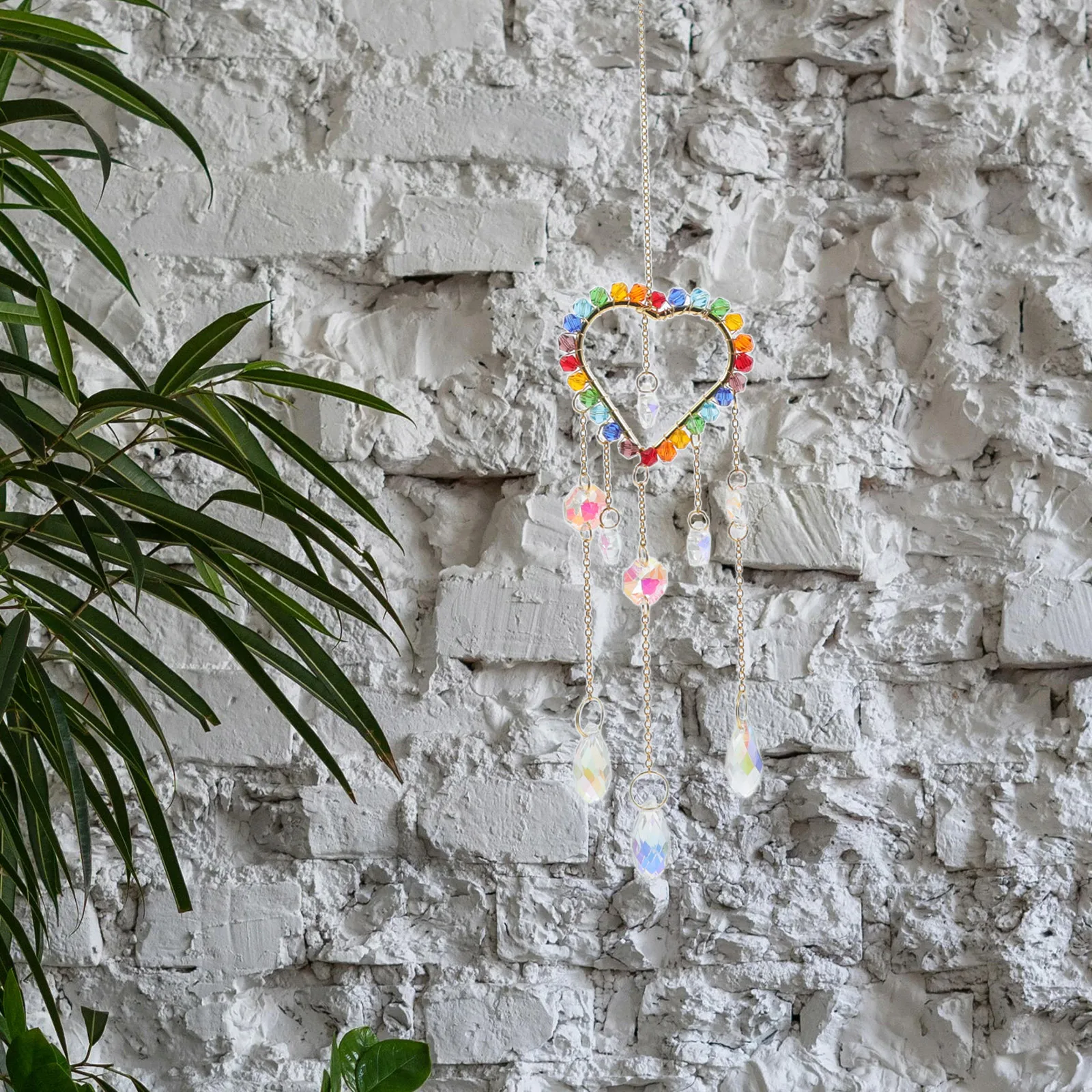 

Colorful Crystal Suncatcher Prism Heart Pendant for Windows Home Decor Wind Chime Light Catcher Indoor Outdoor