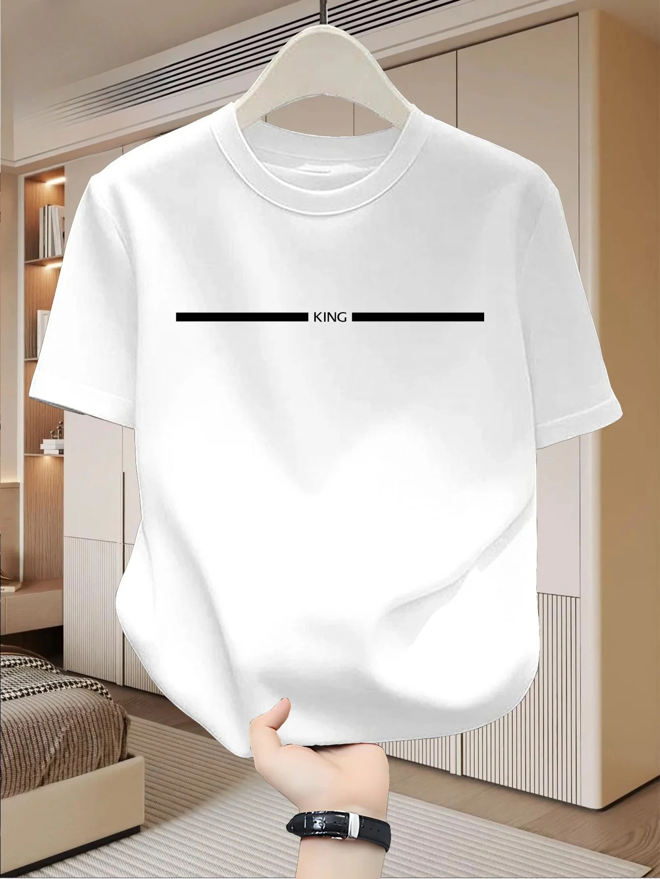 Men's Summer  Fashion Korean Letter King Printed Casual Loose Sports Round Neck Short Sleeve T-shirt Quick-drying Top