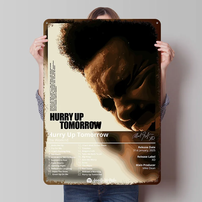 The Weeknd Hurry Up Tomorrow Tinplate Poster Custom Wall Art Vintage Metal Signs Retro Tin Plaque for Modern Home Decoration