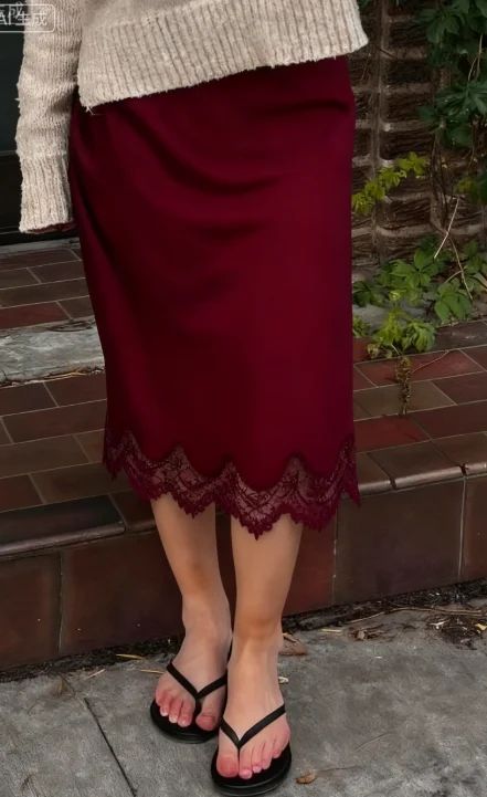 Womens Midi Skirt Lace Trim Mid Rise Skirts for Women Summer Elegant A Line Skirt with Side Slit Stylish Midi Skirts Casual