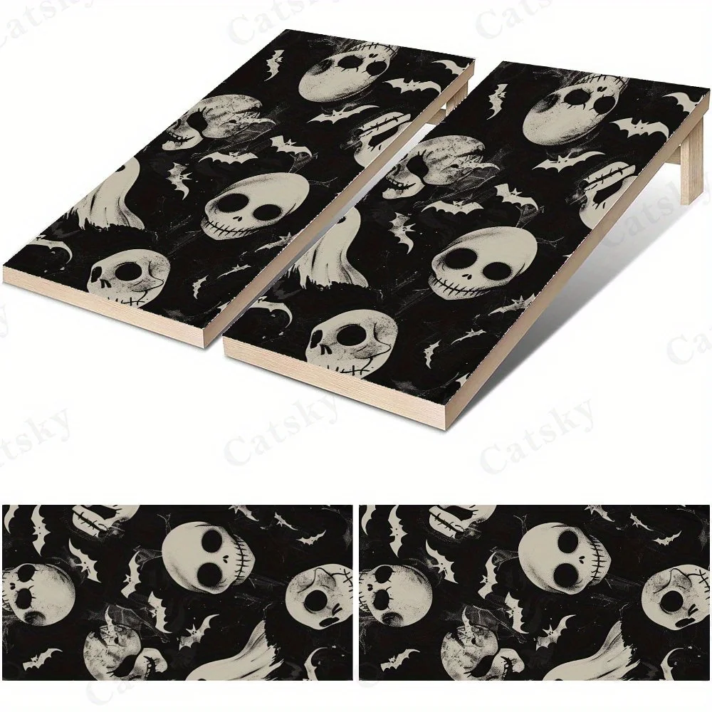 Halloween Skull Pattern,Spooky Bat Art,Gothic Textile Design,High Value! 2D Flat Vinyl Sandboard Stickers - Bubble-Free, Easy Ap