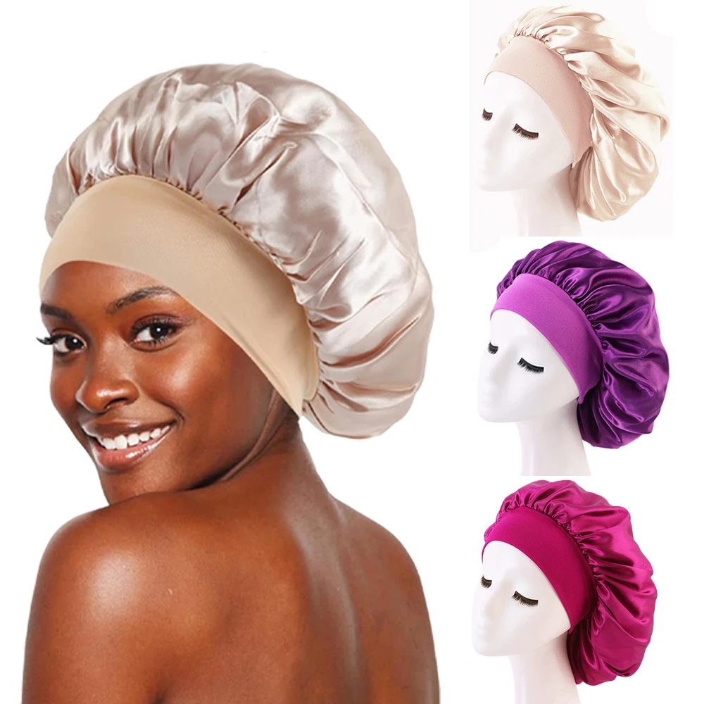 

Newly Women's Satin Solid Sleeping Hat Night Hair Care Bonnet Nightcap For Women Men Unisex Cap