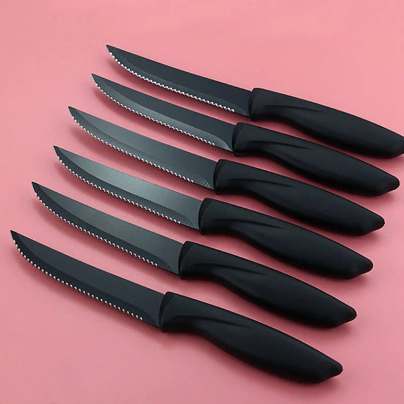 4/6/8Pcs High Quality Steak Knife Set Stainless Steel Serrated Dinnerware Ergonomic Handle Kitchen Tableware Black Steak Knives