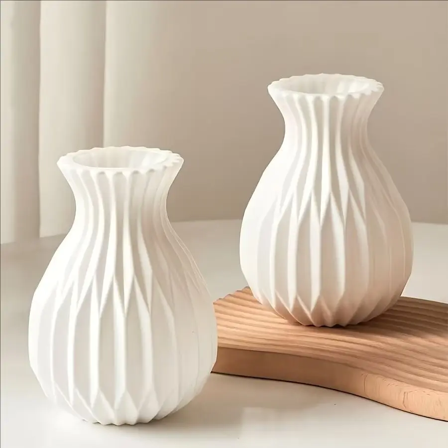 1pc Modern Style Striped Plastic Vase,-Study & Wine Cabinet Accents Multifunction Home Décor Modern Ornament Durable Flower Pot