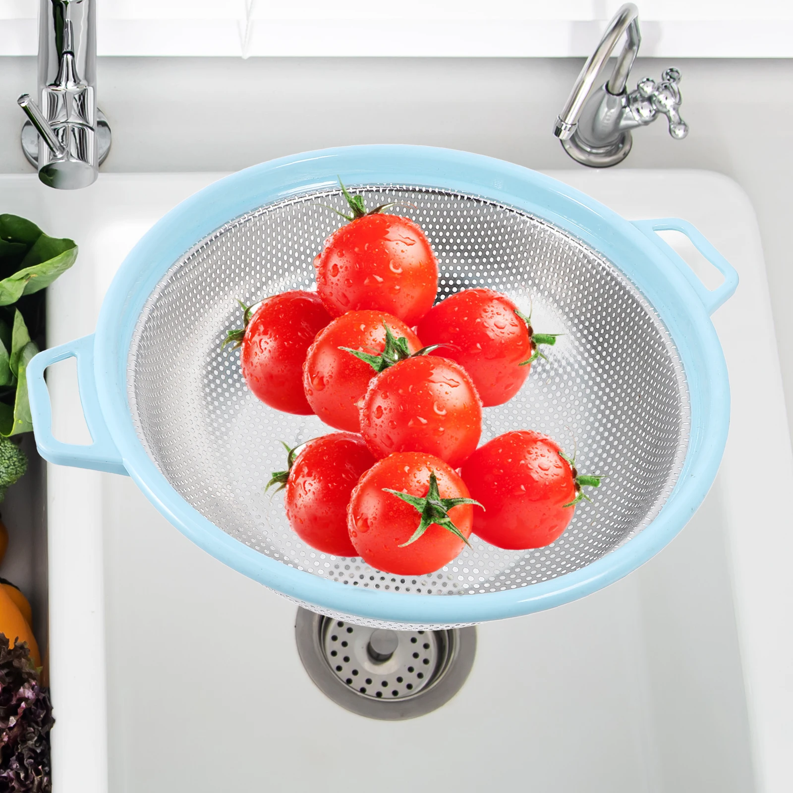 

Multi Purpose Stainless Steel Mesh Colander Rice Strainer Basket Kitchen Fruit Drainage Filter Sieve Washing Drainer