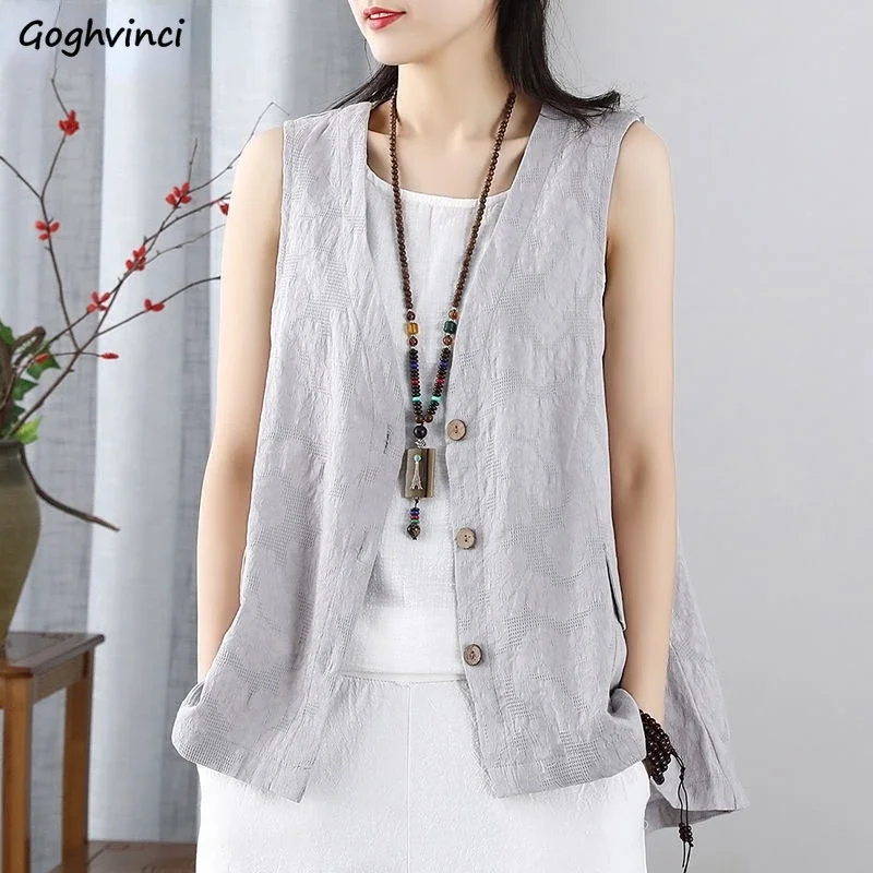 

Women Vests Summer Simple Solid Fashion All-match Casual Sleeveless Baggy Single Breasted Pockets Cozy Waistcoat Female Street