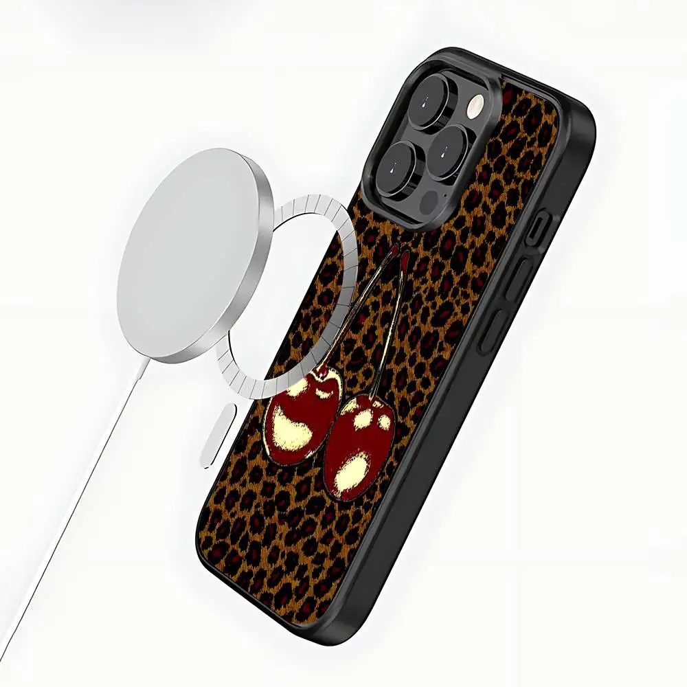Чехол для телефона с леопардовым принтом Cherry Star для iPhone 17,16,15,14,13,12,11, Pro, Max, Plus, Mini, SE4, E с магнитной беспроводной зарядкой Magsafe