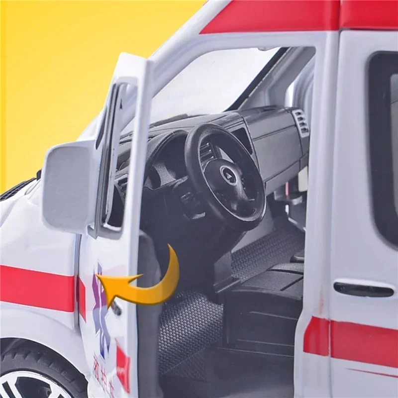 Modèle de voiture d'ambulance 1:24 en métal moulé sous pression, voiture de police, collection de modèles, son et lumière, haute simulation, jouets pour enfants, cadeau