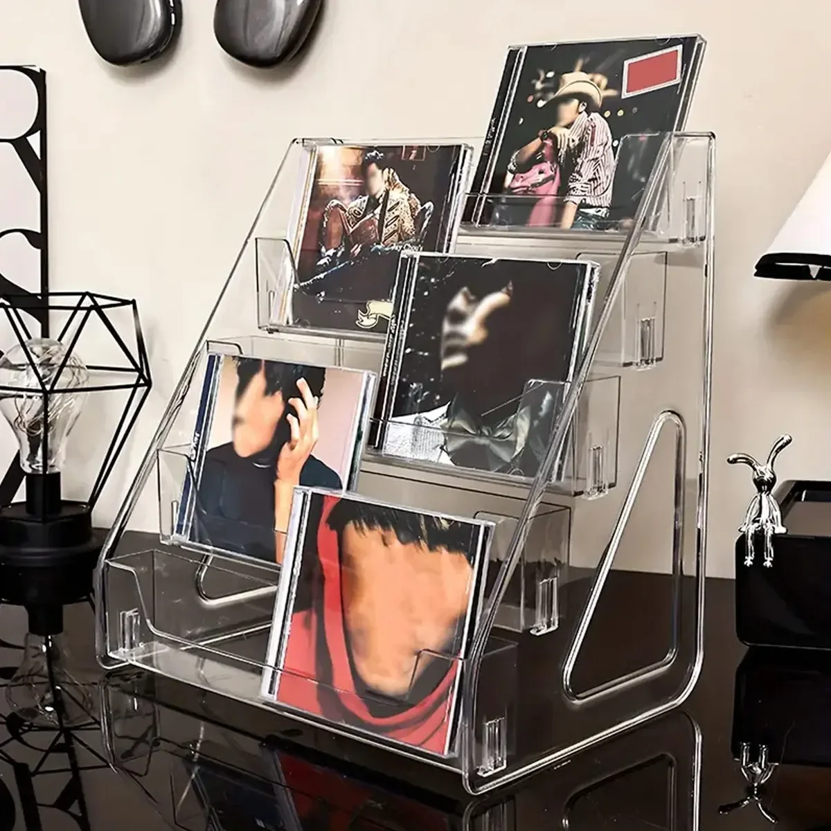 5-layer CD rack, album display rack, transparent storage rack for records,  and tapes, multifunctional counter display rack