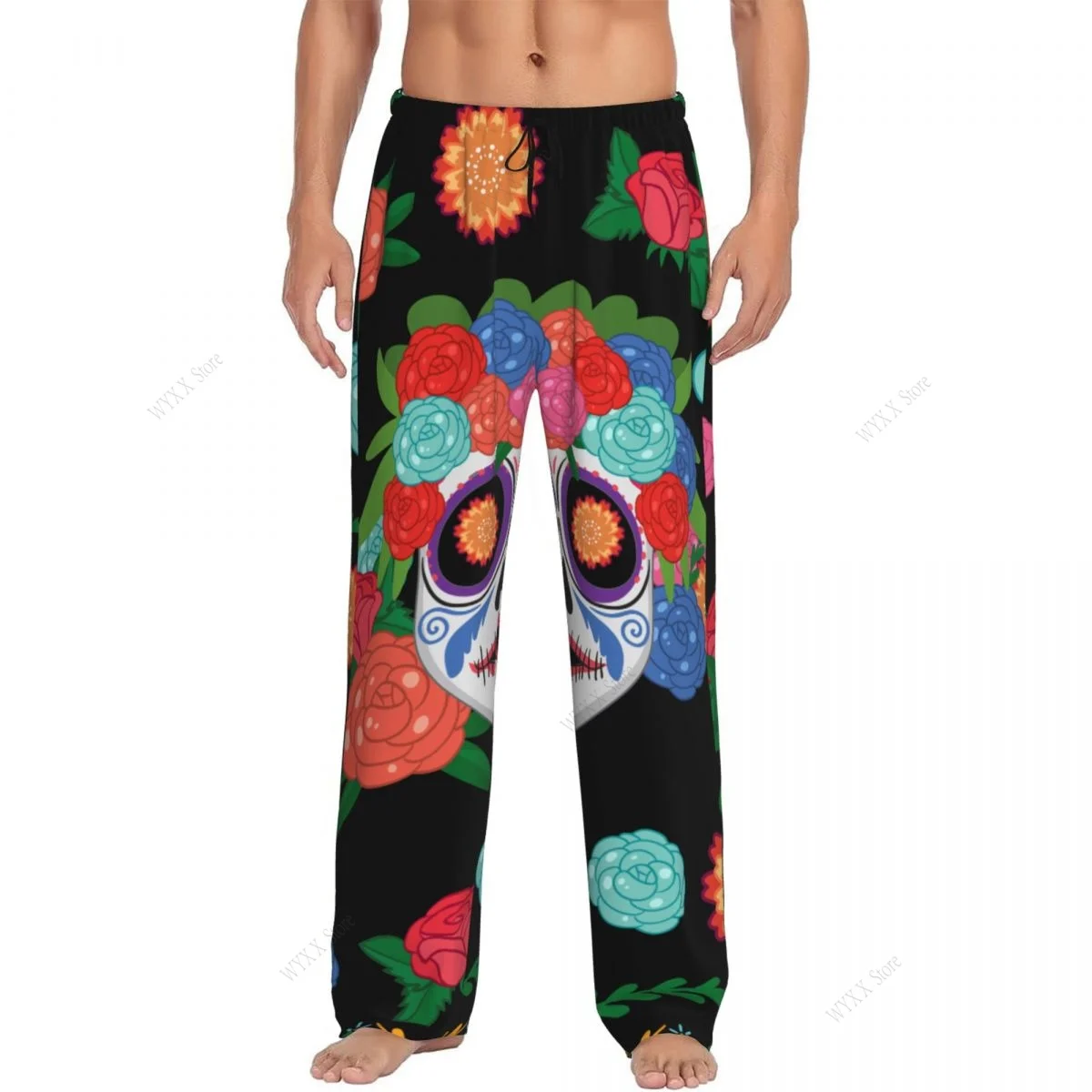 

Fashion Casual Pajama Pants Soft Comfortable New Men's Sleepwear Skulls With Flowers Ribbons Home Lounge Pant