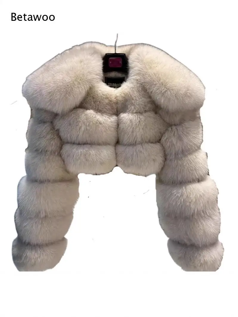 Ladies Luxury Wide Lapel Horizontal Panel Faux Fur Cropped Coat Open Front Plush Fluffy Winter Evening Outerwear