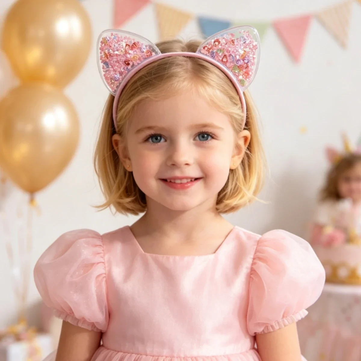 Princess Quicksand Cat Ear Headband Floating Colorful Sequins Crystal Crown Decor Hair Hoop For Kids Daily Cosplay Photo Prop