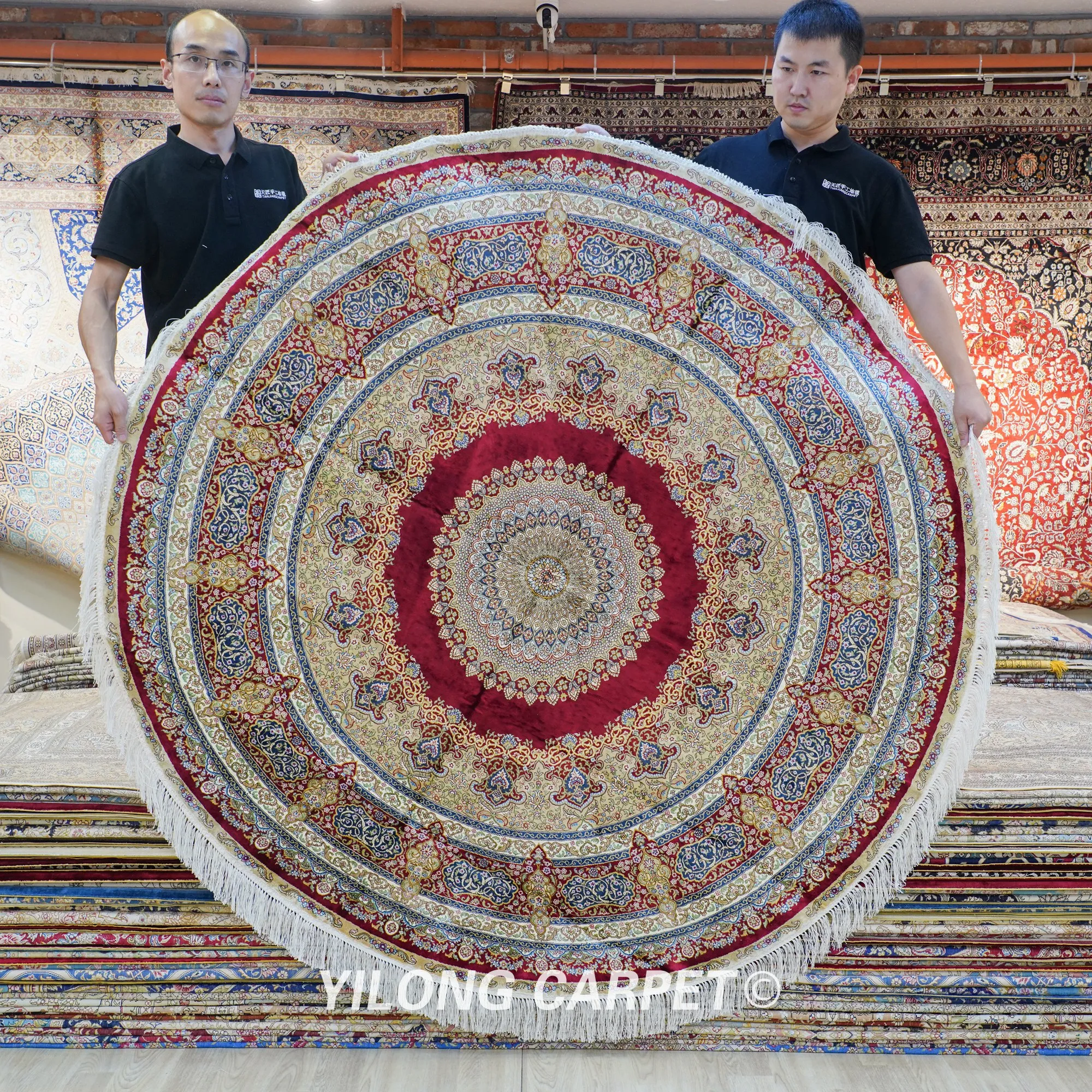 6'x6' Hand knotted round carpet persian exquisite oriental round red rug (TJ452A)