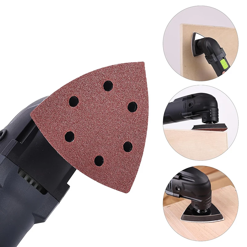 60 Pcs Sanding Sheets 90*90mm 6 Hole Triangle Sandpaper Aluminum Oxide Hook & Loop Abrasive Sanding Disc For Wood Sanding