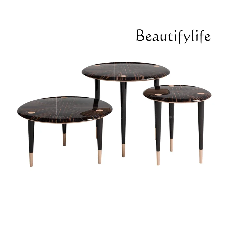 XX High And Low Combination Coffee Table High-end Living Room Italian Light Luxury Ebony Leather Sofa Edge Few Rounded Corners