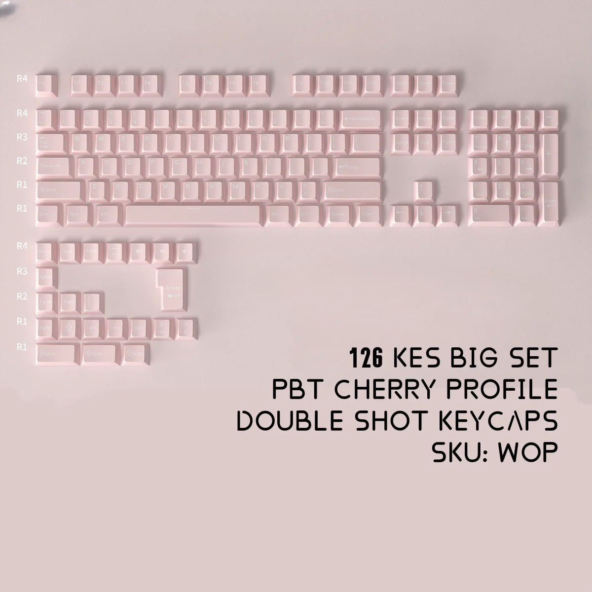 PBT-toetsen, wit en roze, WOB-toetsen, dubbel gegoten, 126 toetsen, ISO-Alice-indeling, Cherry-profiel, voor Cherry MX-mechanische toetsenborden.