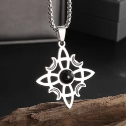 Witchcraft Witch Knot Natural Stone Moon Pendant Stainless Steel Necklace Irish Celtic Knot Lucky Jewelry for Men and Women