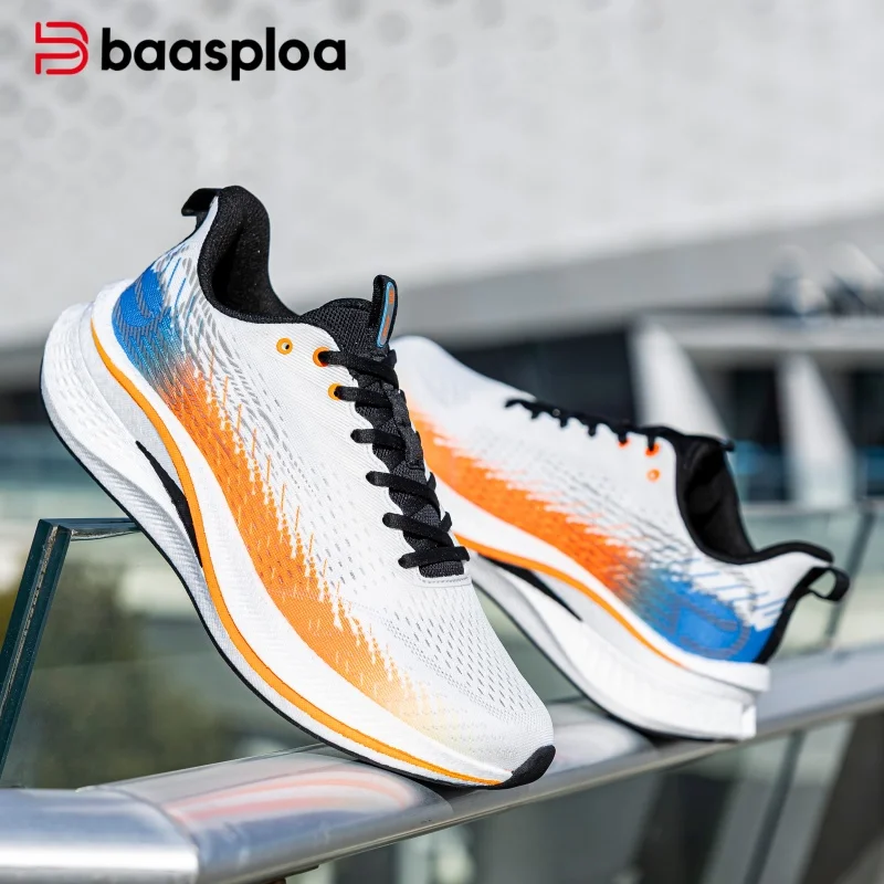 Baasploa Men Professional Carbon Plate Running Shoes Lightweight Breathable Sport Shoes Male Comfort Marathon Sneakers Non-Slip