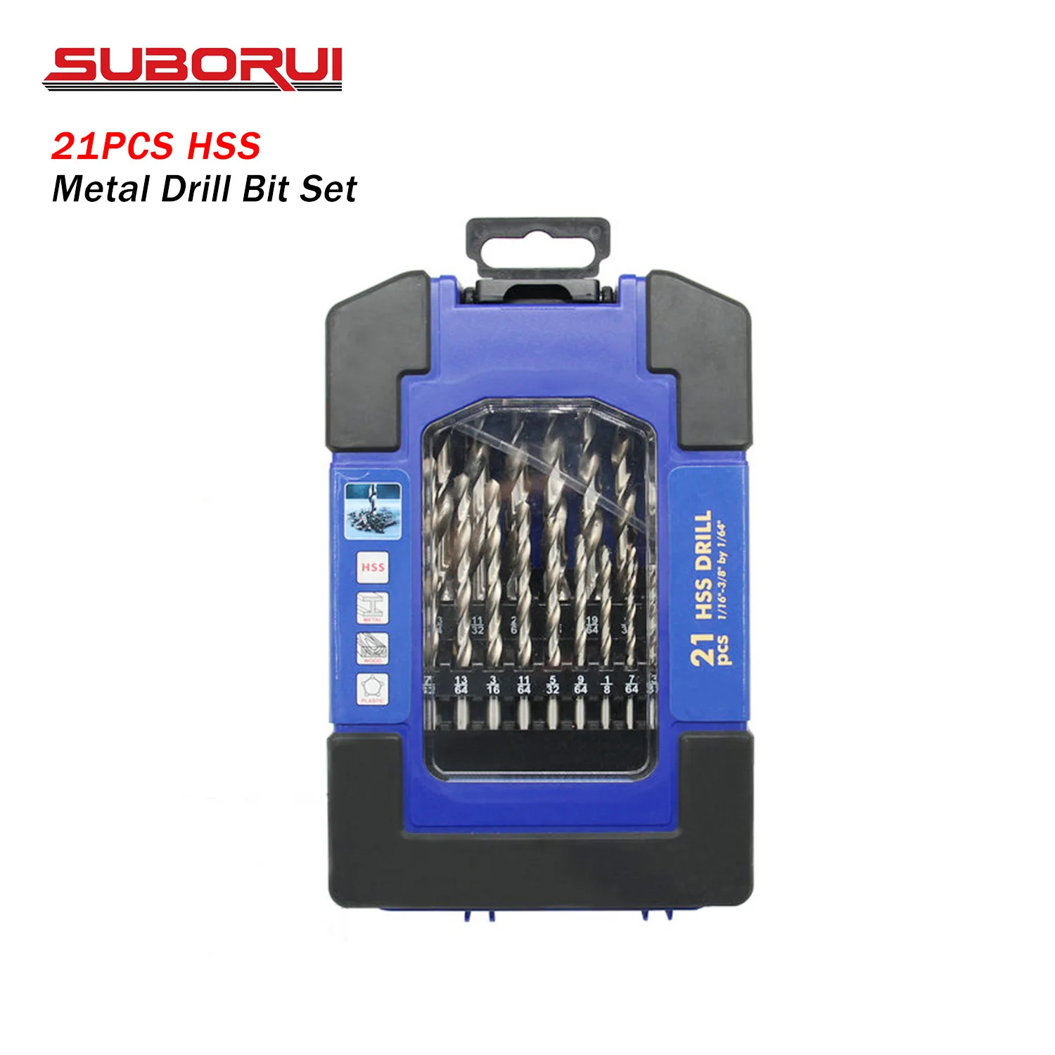 SUBORUI Factory High Quality Imperial 21pcs HSS Professional Twist Drill Bit Set Titanium Coated Drill Bit for Stainless Steel
