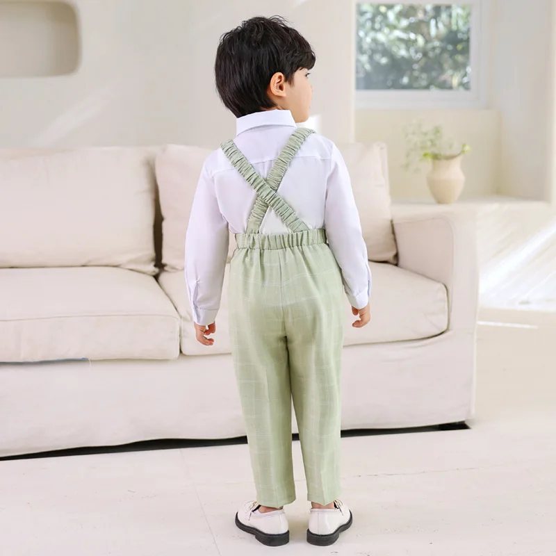 Children Shirt Pants Suspenders Bowtie 4PCS Photograph Suit Newborn Boys 1 Year Birthday Dress Kids Performance Wedding Set